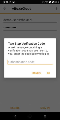 two step authentication - vboxxcloud android app
