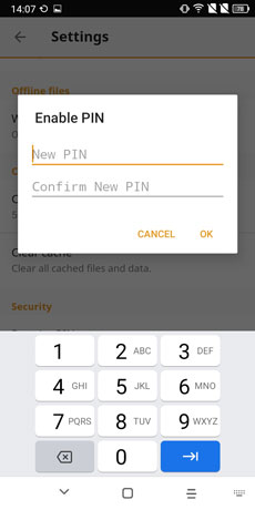 android app - enable pin - vBoxxCloud