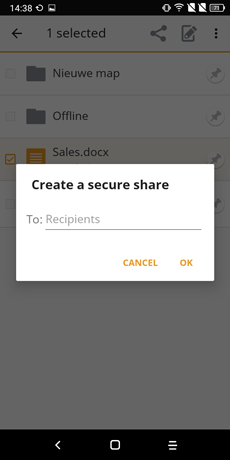 create a secure share - vboxxcloud android app